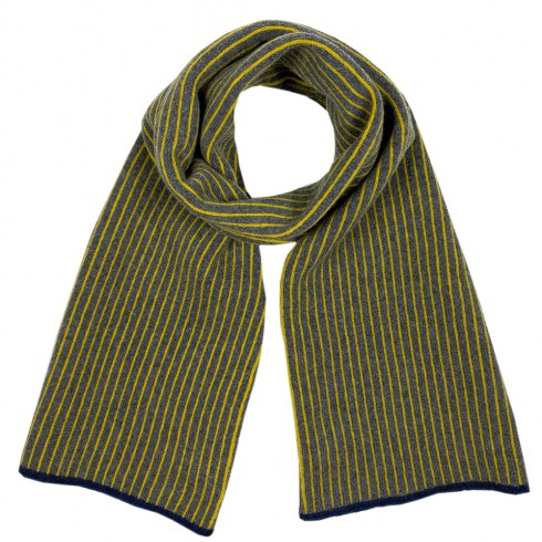 vertical stripe scarf grey and piccalilli with navy trim